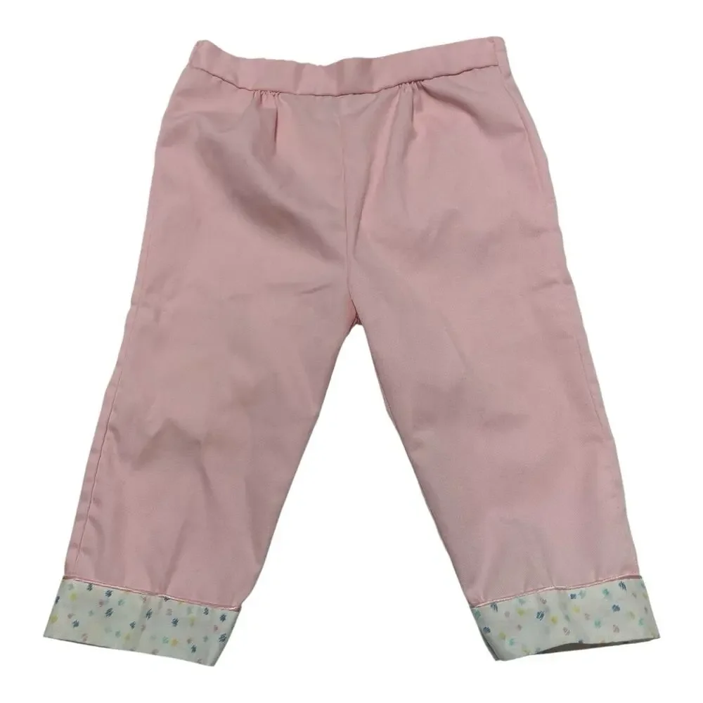 Vintage 2-piece Baby Outfit Top Pants 18 Months Girl Pink Appliqué House Flowers